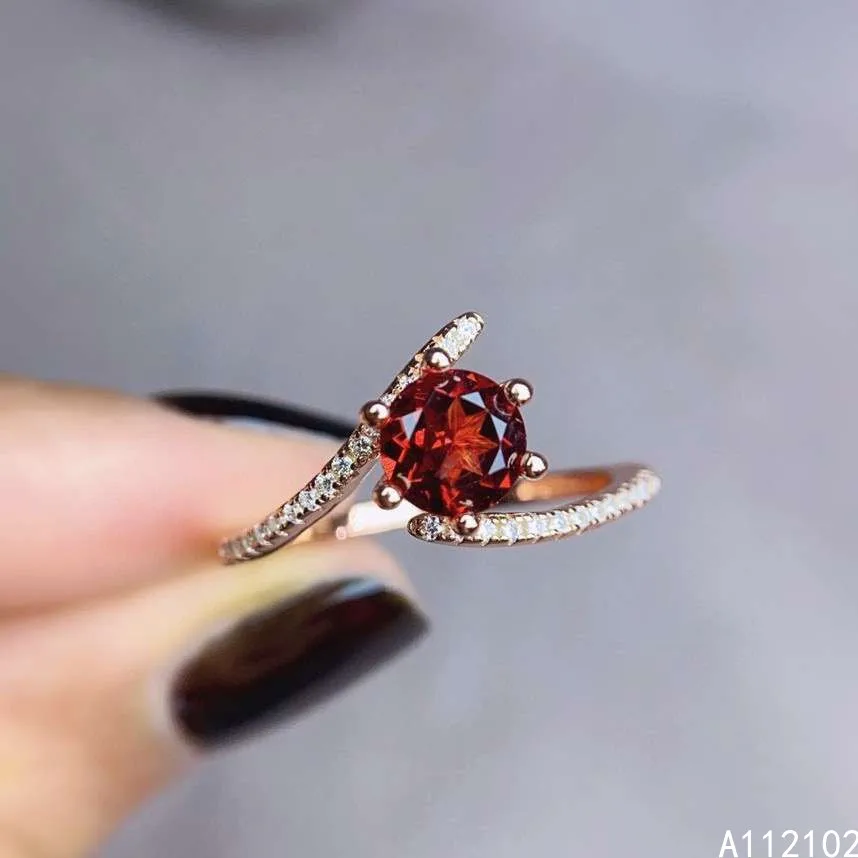 

KJJEAXCMY fine jewelry 925 sterling silver inlaid natural garnet ring fashion girl's ring support test