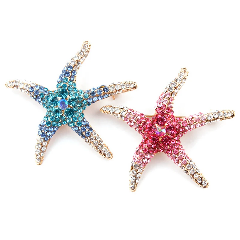 WYBU Newest Starfish Brooch Gifts For Women Bling Rhinestone Charm Brooch Hijab Pins Clothes Jewelry Pins Luxury Broche