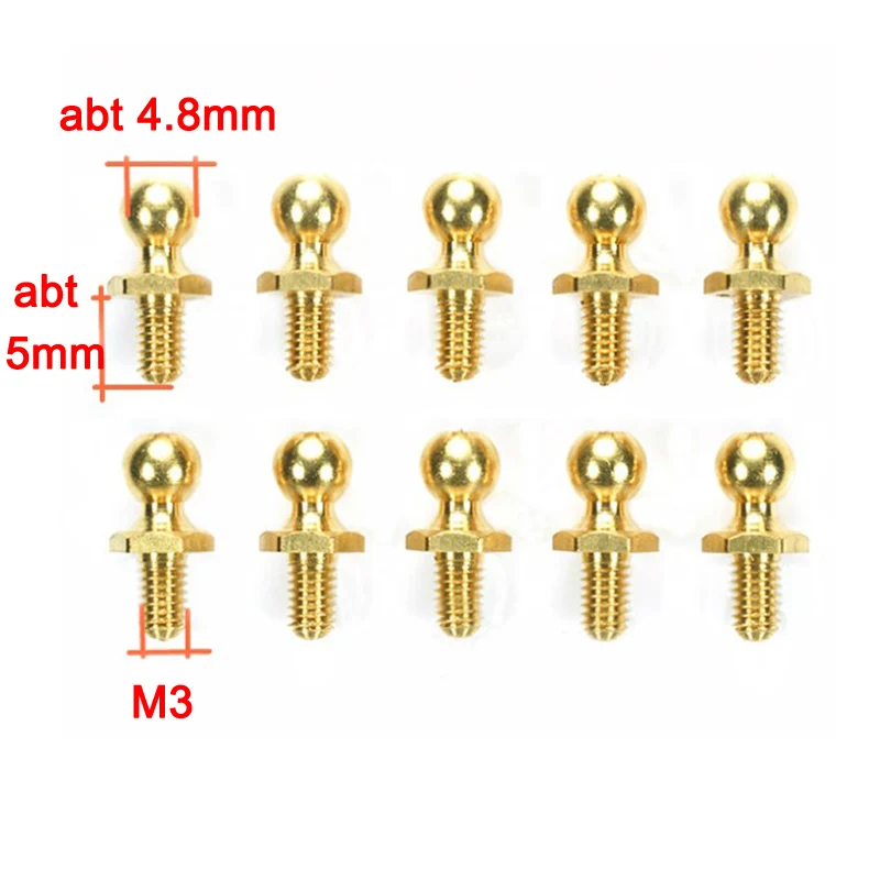 10PCS M3 Thread Round Ball Head Screws H62 Brass Universal Ball Joint Column Connector for RC DIY Model Boat Accessaries