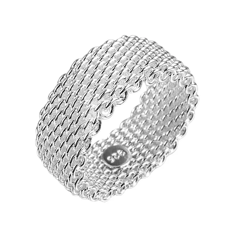 Moda 925 Sterling Silver Ring Mesh przeplatany pierścień dla kobiety modna biżuteria na prezent