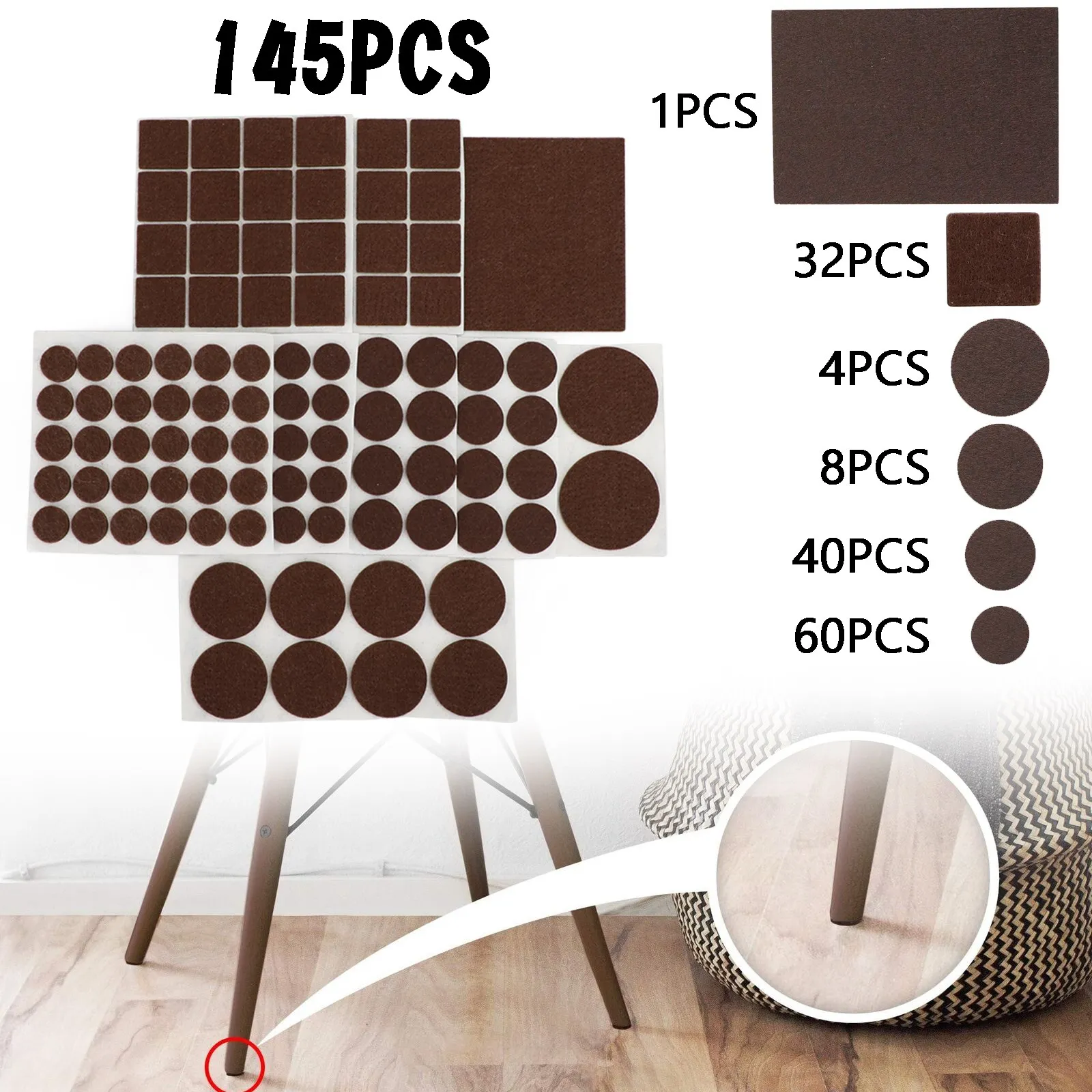 Areyourshop 145Pcs Furniture Pads Chair Leg Floor Protectors Felt Pads Hardwood Floors