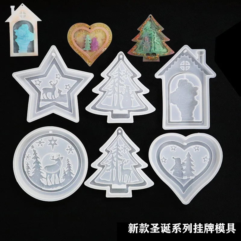 Christmas Listing Mirror Silicone Mold Pendant Jewelry Ornaments Decoration DIY Crystal Epoxy Resin Molds Christmas Tree