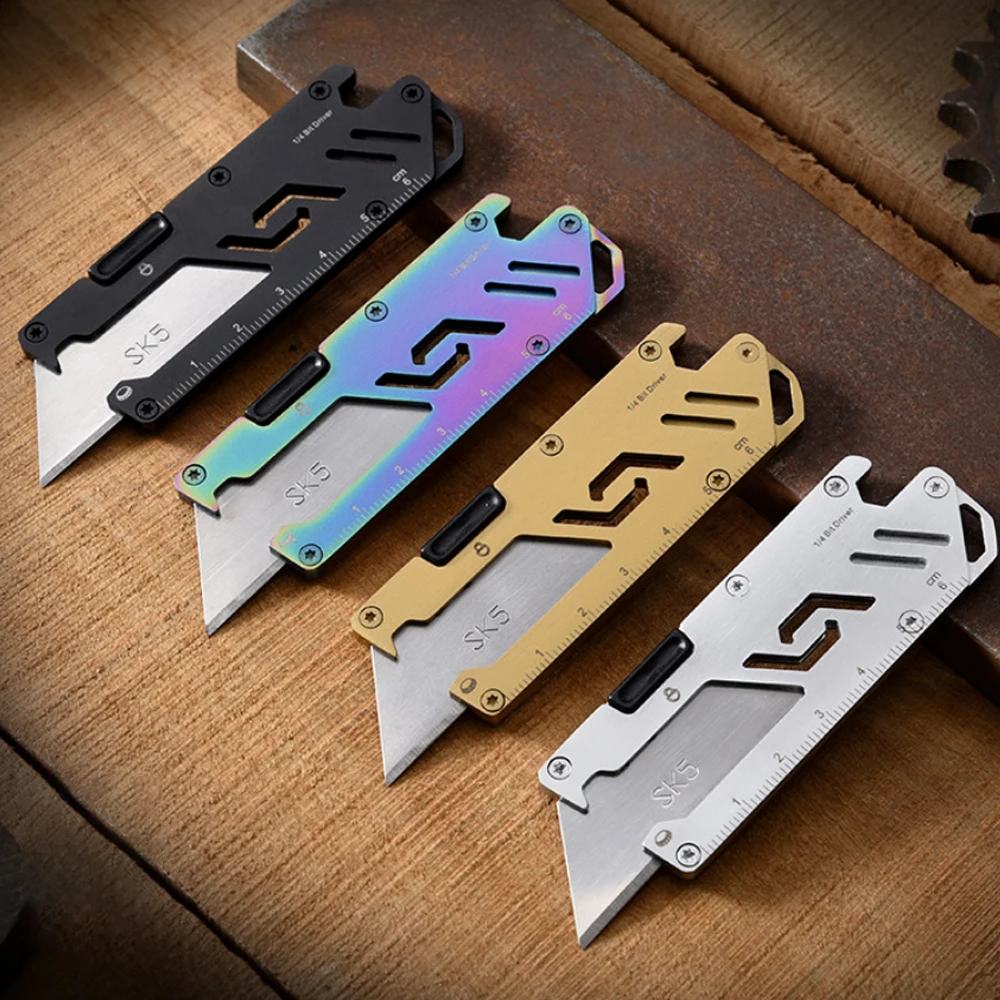 Utility Sliding Blade Knife Pocket Tool 5-in-1 Multipurpose DIY Keychain Paper Knife Sharp Boxes Cutter With Opener Hex Wrench