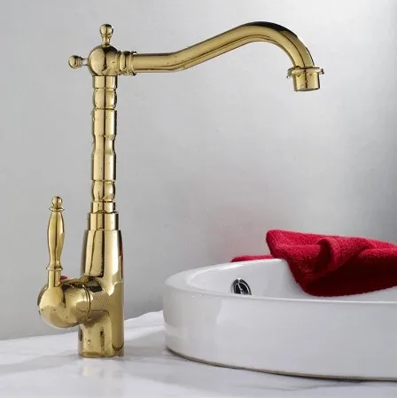 New Arrivals European Retro Style Gold Color Finish Kitchen Faucet Bathroom Sink Tap Solid Brass Basin Hot Cold Mixer Water Taps images - 6