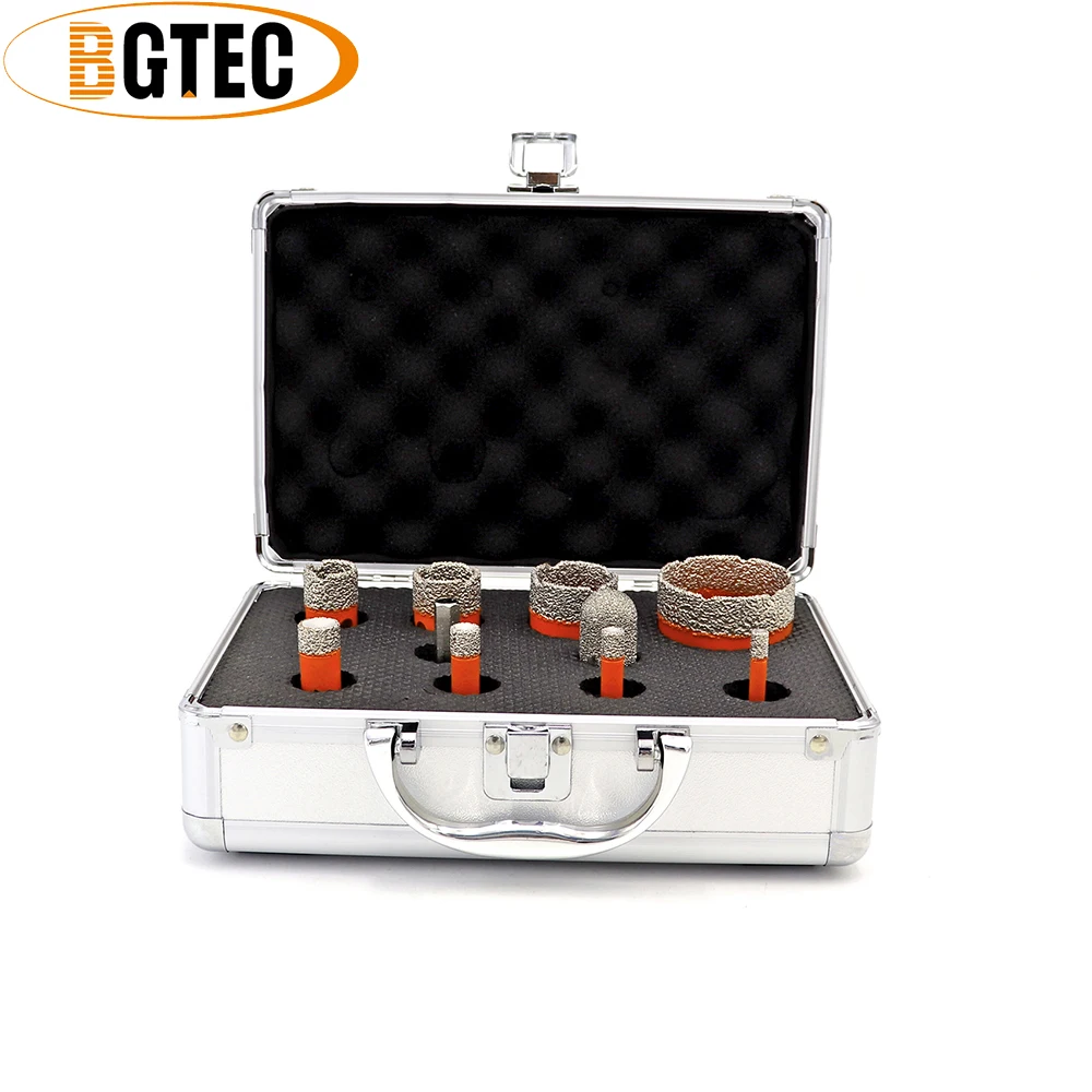 BGTEC 1set  6/8/10/14/20/25/32/50/F20/HEX Vacuum Brazed Diamond Drill Core Bits With Box 5/8-11 hole saw for porcelain tile,