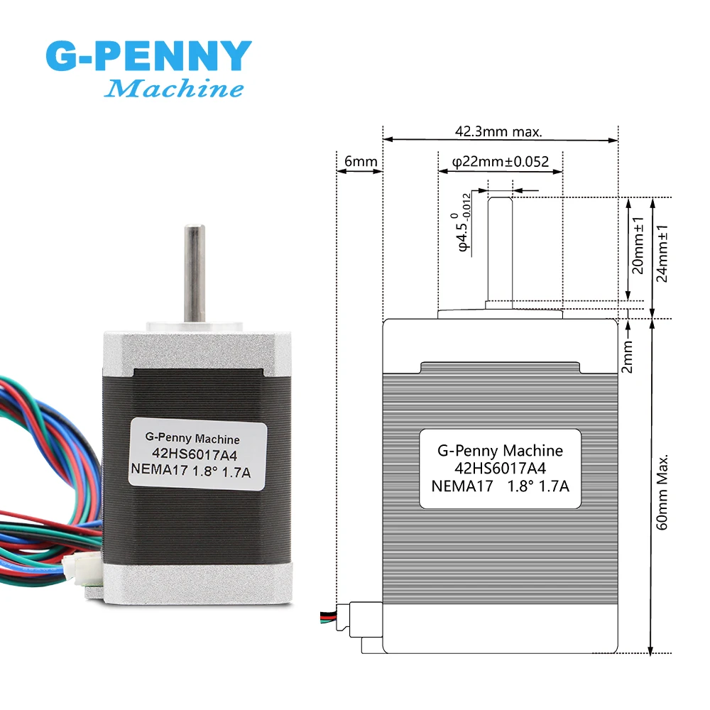 G-PENNY Nema17 stepper motor 60mm length 1.7A 0.73Nm 7.3kg.cm 104Oz-in High torque Nema 17 stepper motor 7.3kg.cm For 3D printer