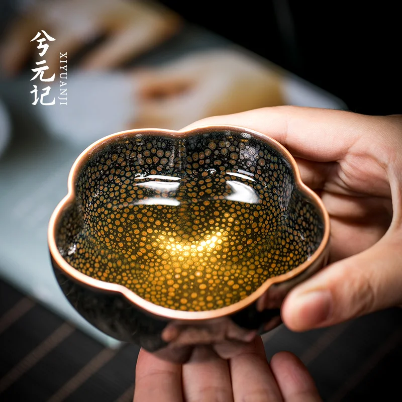 

|Build red glaze, master cup ceramic cups personal special vintage lace shape cup single kung fu tea set