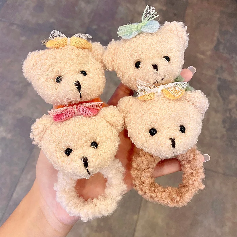 New Women Cute Plush Little Bear Rubber Bands Elastic Hair Bands For Children Girls Headwear Headband Fashion Hair Accessories