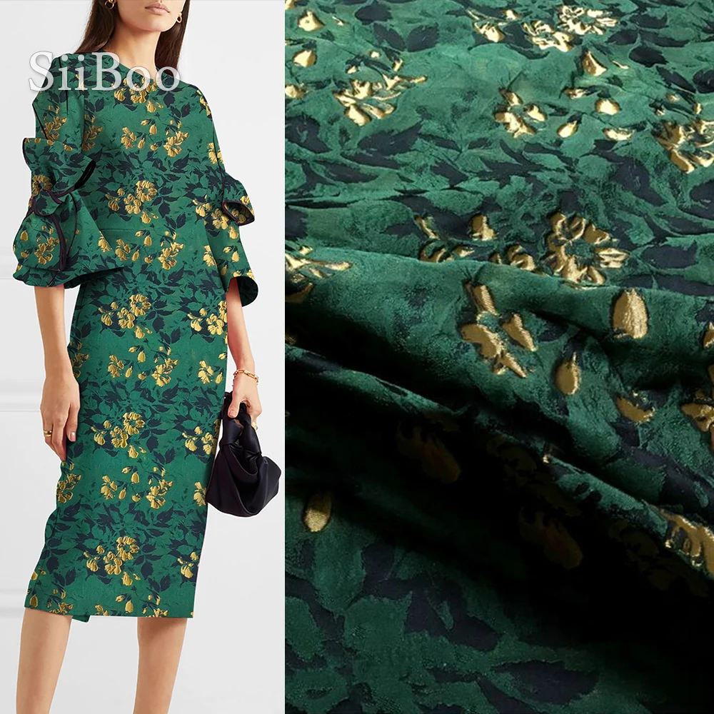 American style green with gold floral jacquard brocade fabric for dress coat autumn spring jacquard tissue tecidos cloth SP4531