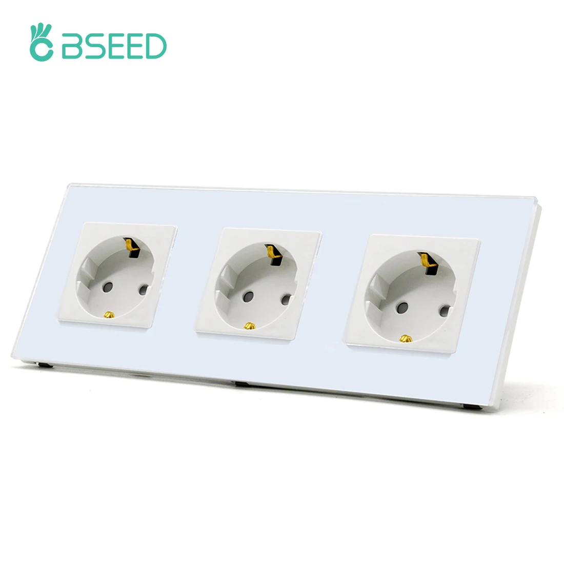 Bseed novo triplo ue rússia padrão tomadas de energia branco preto cinza ouro cristal painel de vidro 16a tomada elétrica 110-240v