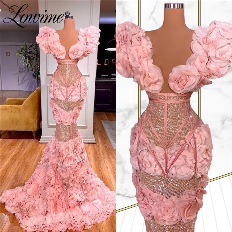 Lowime-Vestidos de Noche rosas ajustados de sirena Plus, ropa de noche de Dubái, vestidos de fiesta musulmanes de alta costura, vestido de fiesta de graduación de Arabia Saudita, 2021