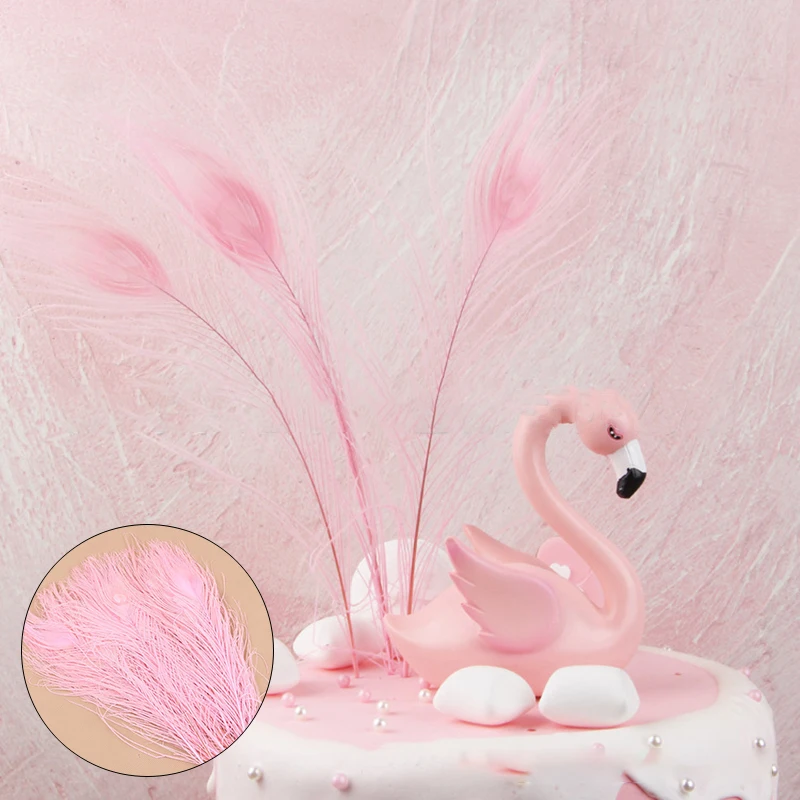 Roze Pauwenveer Haar Flamingo Gelukkige Verjaardag Cake Topper Pauw Verjaardag Cupcake Toppers Premium Wedding Decor
