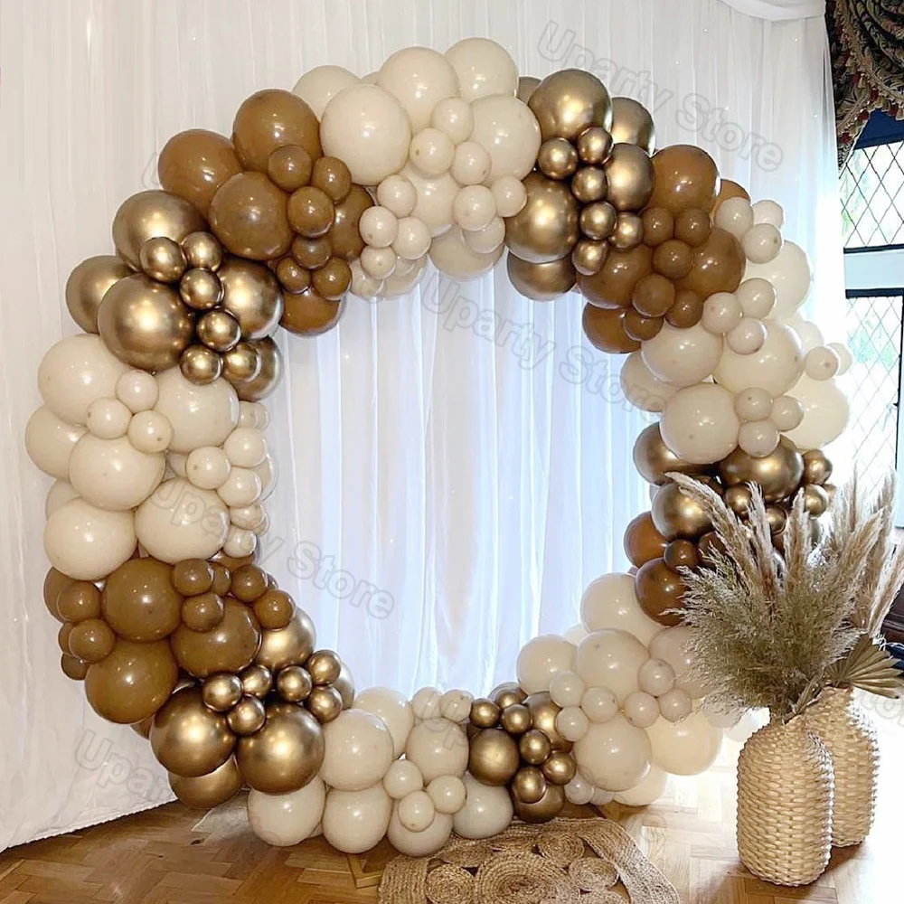 Retro Coffee Brown White Sand Gold Balloons Arch Garland Kit Birthday Party Decor Baby Shower Wedding Decorations Kids Globos