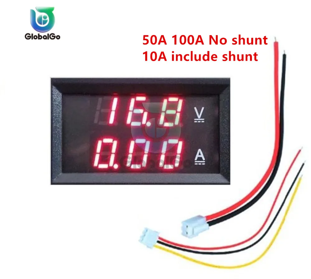 10A 50A 100A DC100V LED Digital Voltmeter Ammeter Car Motocycle Voltage Current Meter Volt Detector Tester Monitor Panel Tool