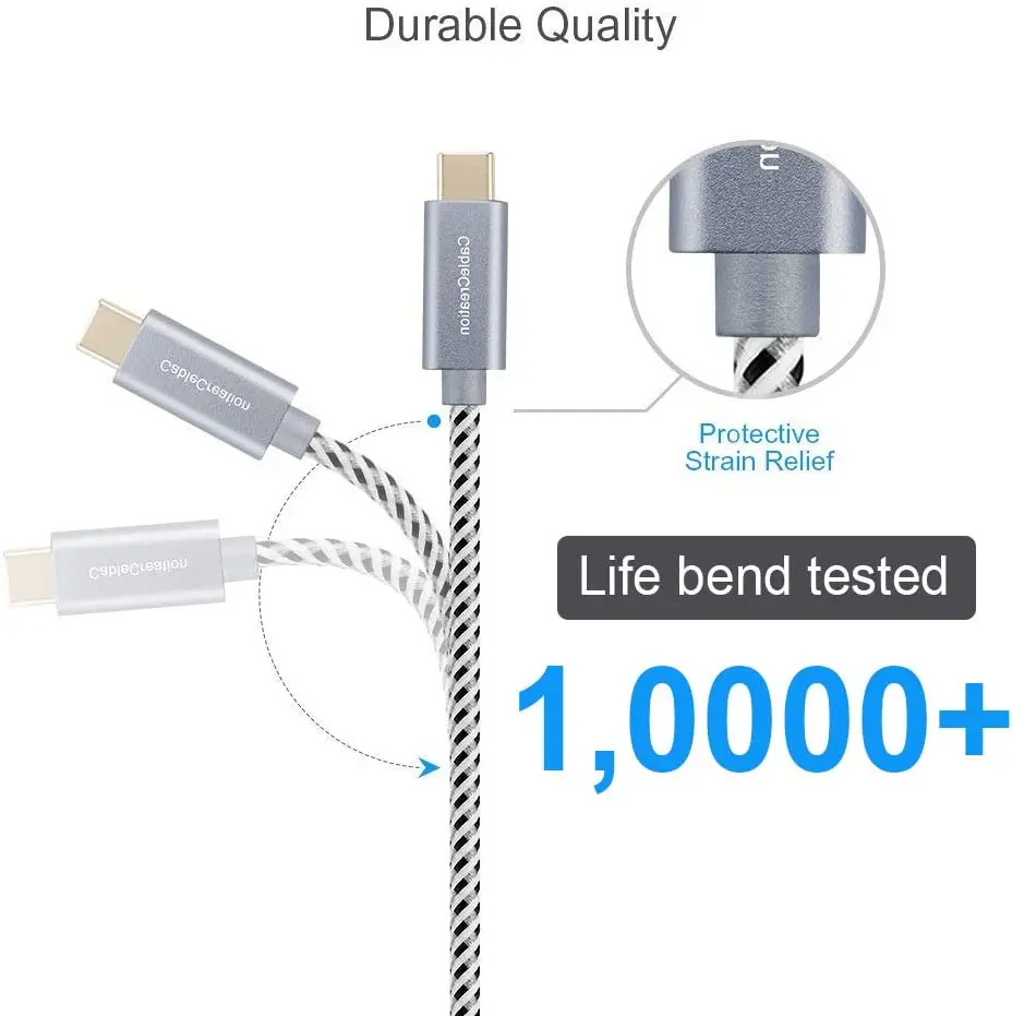 USB C a USB-C Cable 10ft 60W trenzado USB-C Cable 3A carga rápido Compatible con para MacBook(Pro) Galaxy S20/S20 + Ultra/S10/S9