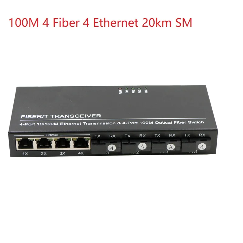 

100M 4 Fiber port 4 RJ45 Ethernet ports Fiber Optical Transceiver Single Mode Fiber Media Converter Fibre Optical Transceiver