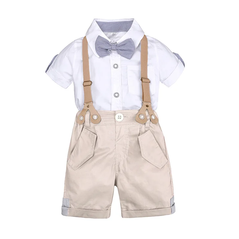 Baby Boys Clothes Summer Sets White Shirts Short Pants Suits Tuxedo Cotton Kids 2 pieces Outfits Bowtie Tops Gentleman Overalls