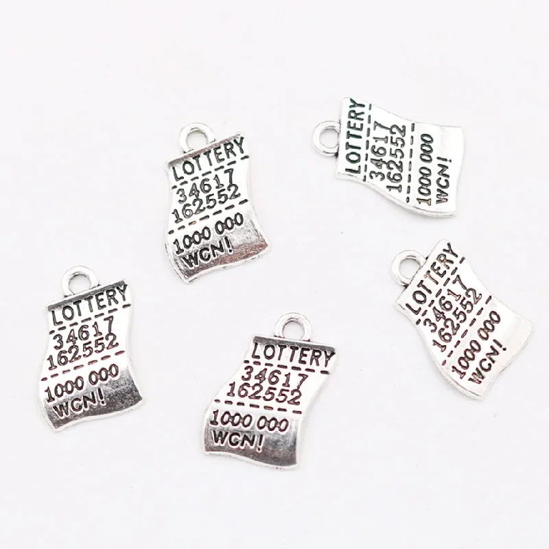 20pcs Silver Color Color Lottery Metal Pendant, Lottery Charms, Lottery Fans Charms, Grand Prize Charms, 19 * 13mm A2011