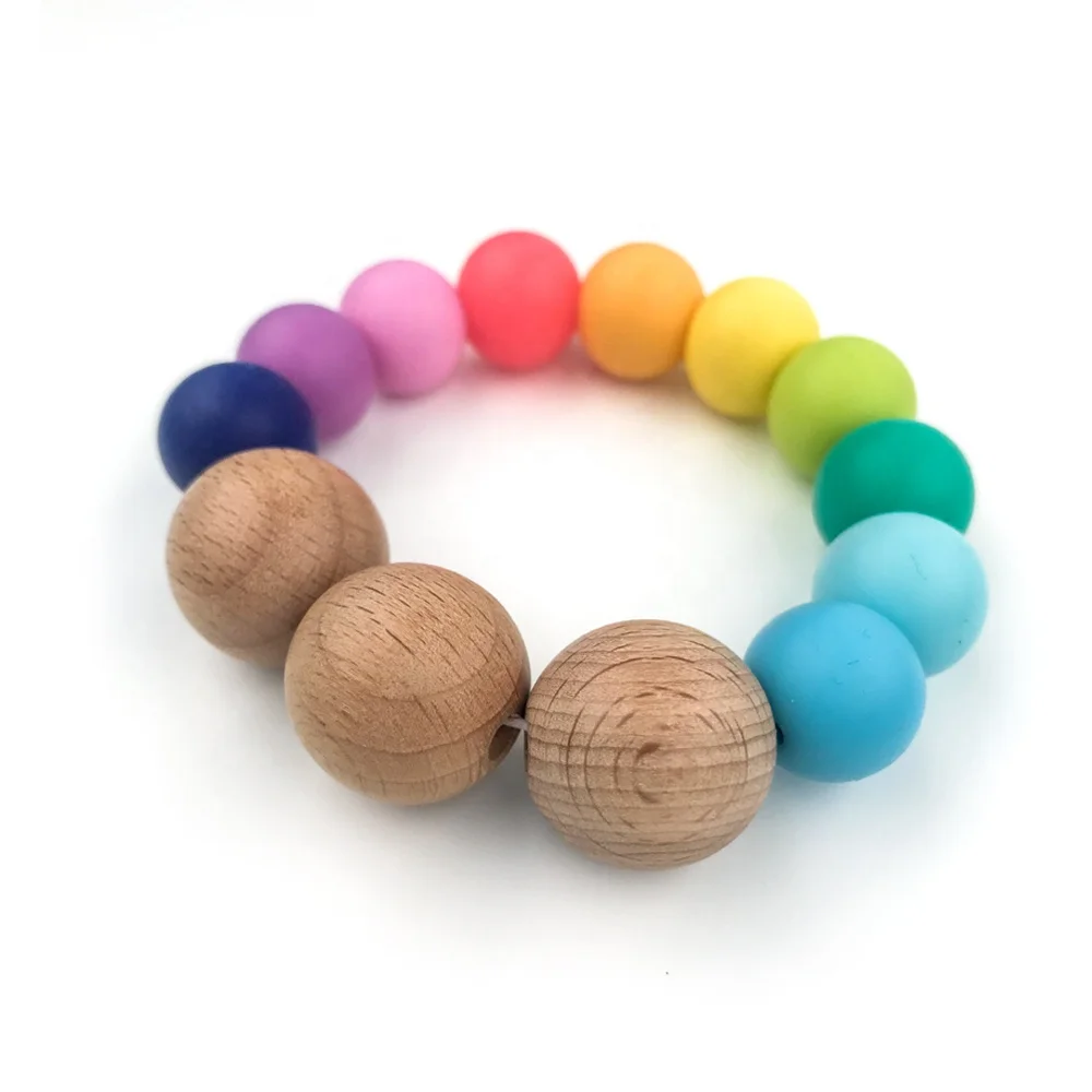 

Safety New Born Baby Toys Wooden Silicone Bead Nursing Biter Teether Toddler Kids Montessori Educational Toy Materials