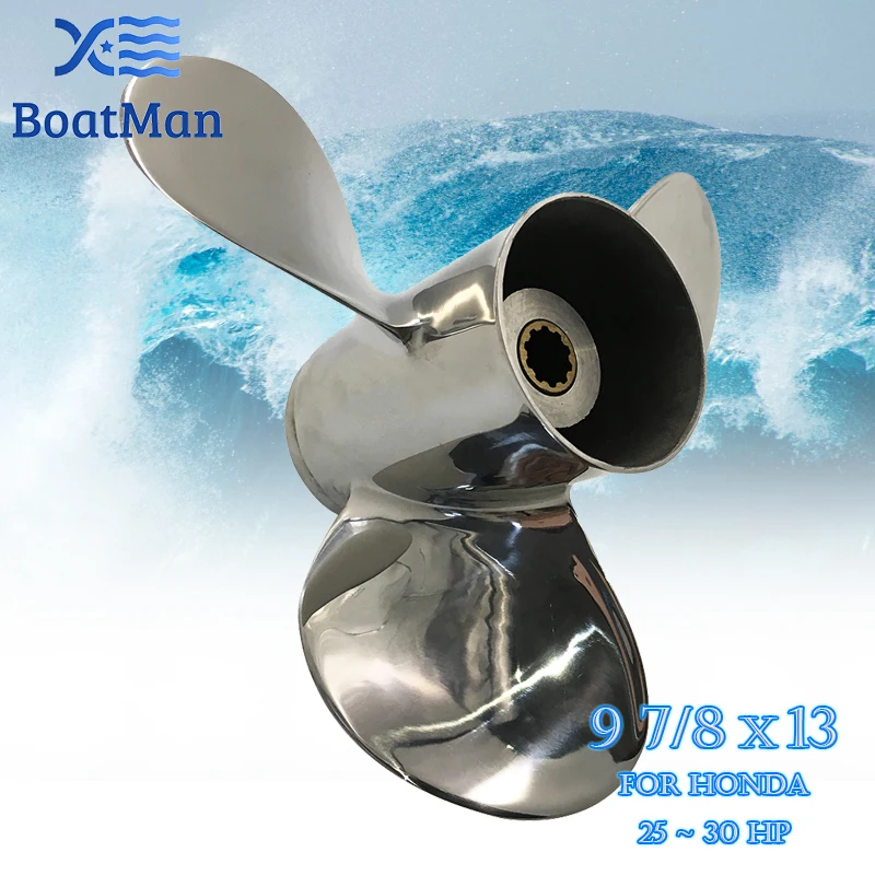 BoatMan® 9 7/8X13 Stainless Steel Propeller For Honda 25HP 30HP Outboard Motor 10 Tooth Engine Boat Accessories Marine Parts RH