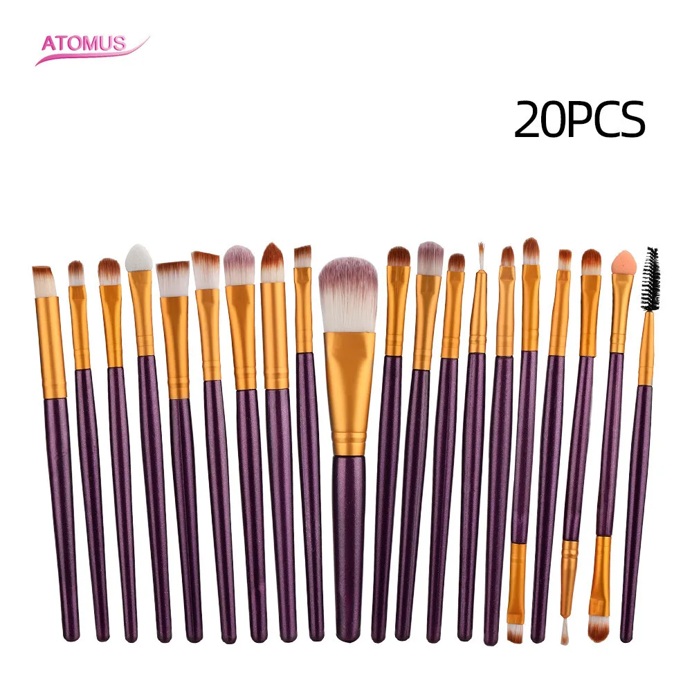 20 pçs kit de pincéis de maquiagem completa sombra de olho mistura eyeliner pestana sobrancelha maquiagem ferramenta para portátil conjunto de cosméticos