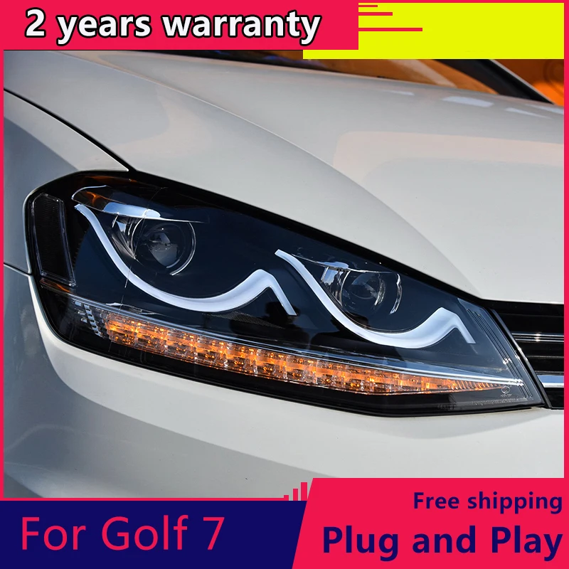 KOWELL Car Styling For VW Golf7 Headlights Golf 7 MK7 LED Headlight DRL Lens Double Beam H7 HID Xenon bi xenon lens