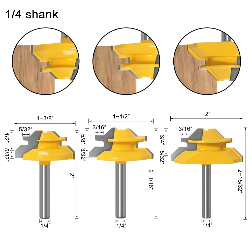 45 Degree Lock Miter Router Bit 1/4 6mm Shank Woodworking Tenon Milling Cutter Tool Drilling Milling For Wood Carbide Alloy