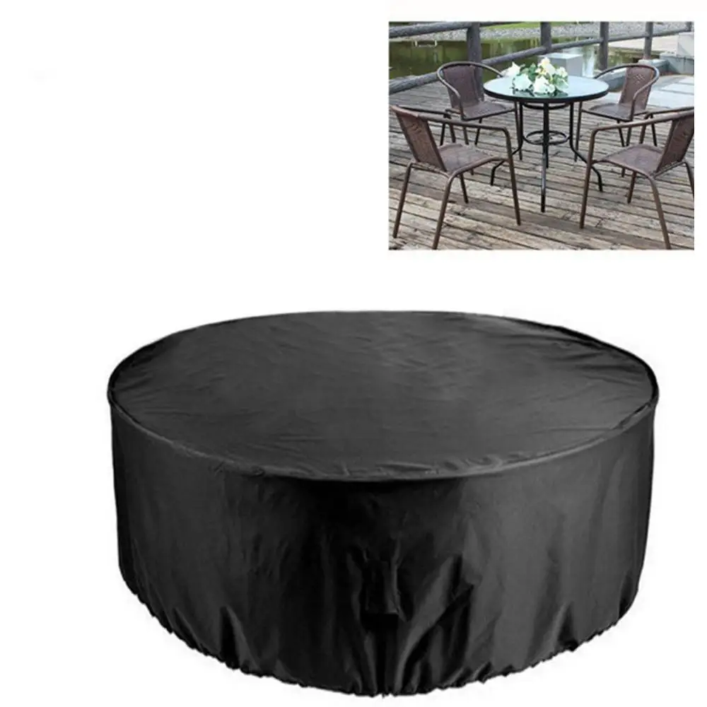 Large Circular Garden Table Cover, Waterproof, Breathable, Oxford Fabric, Outdoor Furniture Cover, Round, 230 × 110cm, Black