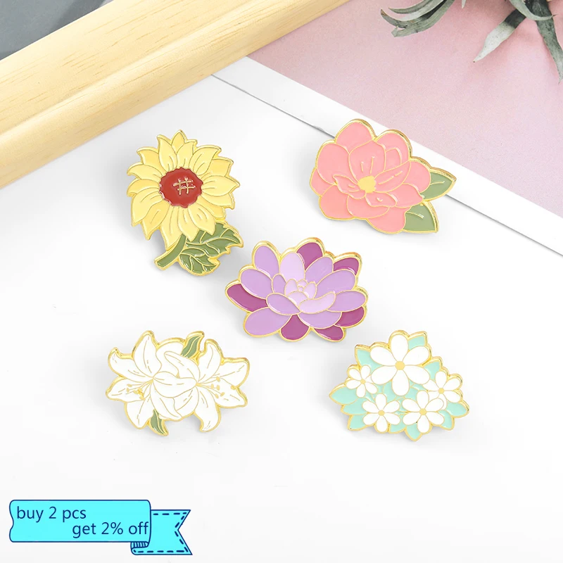 A Hundred Flowers Bloom Enamel Pin Custom Gardenia Sunflower Lily Lotus Cherry Blossom Brooches Bag Lapel Pin Badge Jewelry Gift
