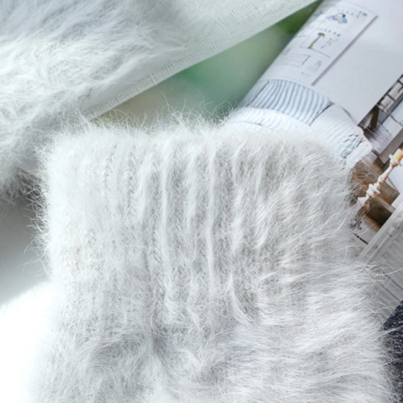 Women Winter Keep Warm Plus Cashmere Velvet Thicken Elasticity Full Fingers Mittens Gloves Imitation Rabbit Fur Knitted Wool