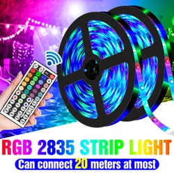 2835 RGB 라이트 스트립 LED 유연한 리본 램프, 다채로운 백라이트 전구, TV 배경 조명, 미국 EU 영국 플러그, 12V, 5M, 10M, 15M, 20M