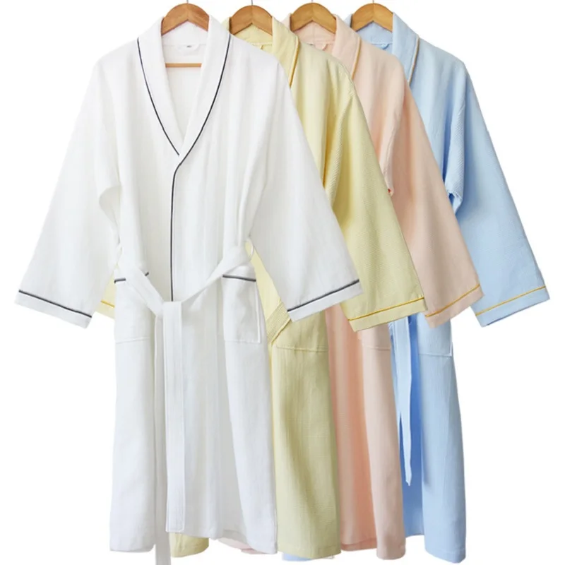 

Spring Autumn Cotton Bathrobes Robe Unisex Pajamas Sauna Clothes Waffle Sleepwear Water Absorption Pijamas Home Dressing Gowns