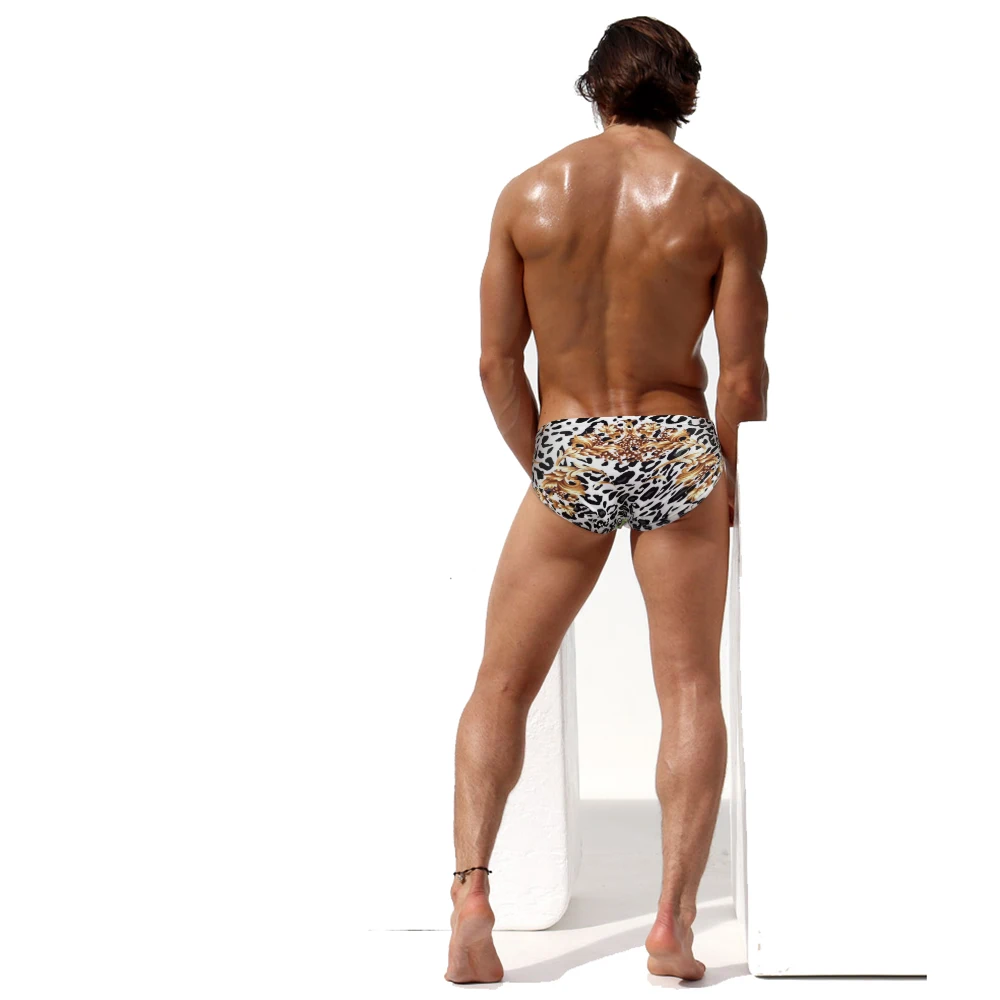 Sexy Mens Leopard Swim Briefs Summer Pool Waterproof Bathing Swimsuits Fashion Male Sport Beach Pad Enhancer Surfing Swimwear