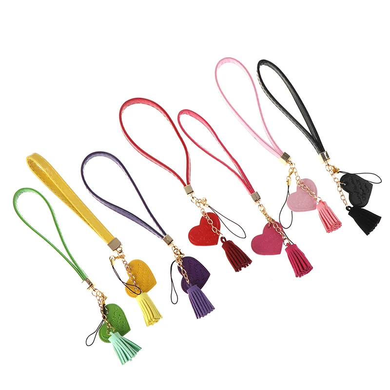 Love Heart Tassel Hand Wrist Lanyard Strap String For Phones For IPhone 7 8 X 6 For Xiaomi Camera USB Flash Drives Keychains