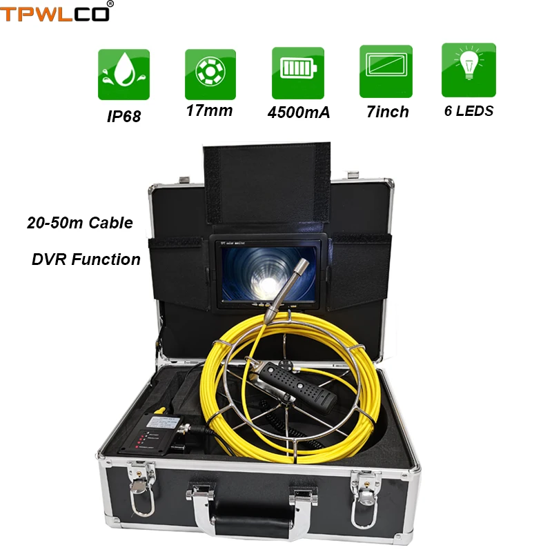 

CCTV-Pipe Inspection IndustrialEquipment System With 17mm Video Record Camera 20-50m Cable Reel DVR Function 7" LCD Screen