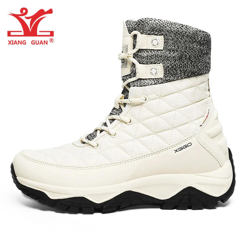 Hiking Boots Men Women Waterproof Mountain Shoes Winter Warm Plush Lining Black White High Top Outdoor Tourism Camping Hunting 8