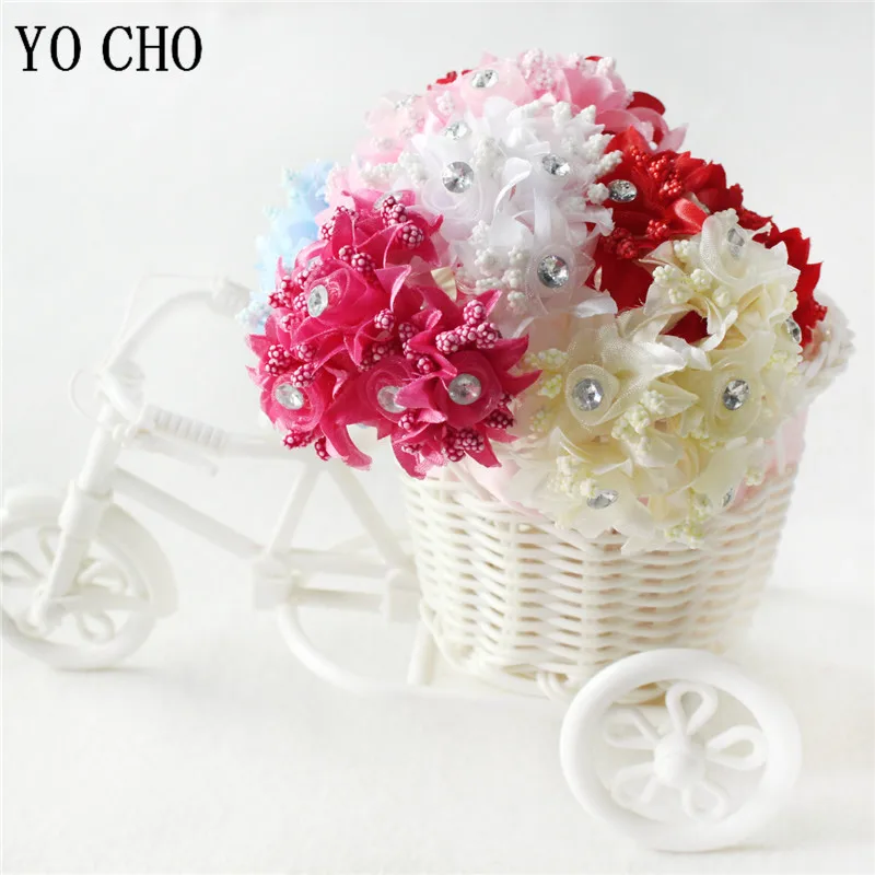 Artificial Rhinestone Fake Flower Bouque  Fabric  Flore Party  Wedding Table Back Decor  Yarn Flower Bundle  Marriage  6 PCs/Lot