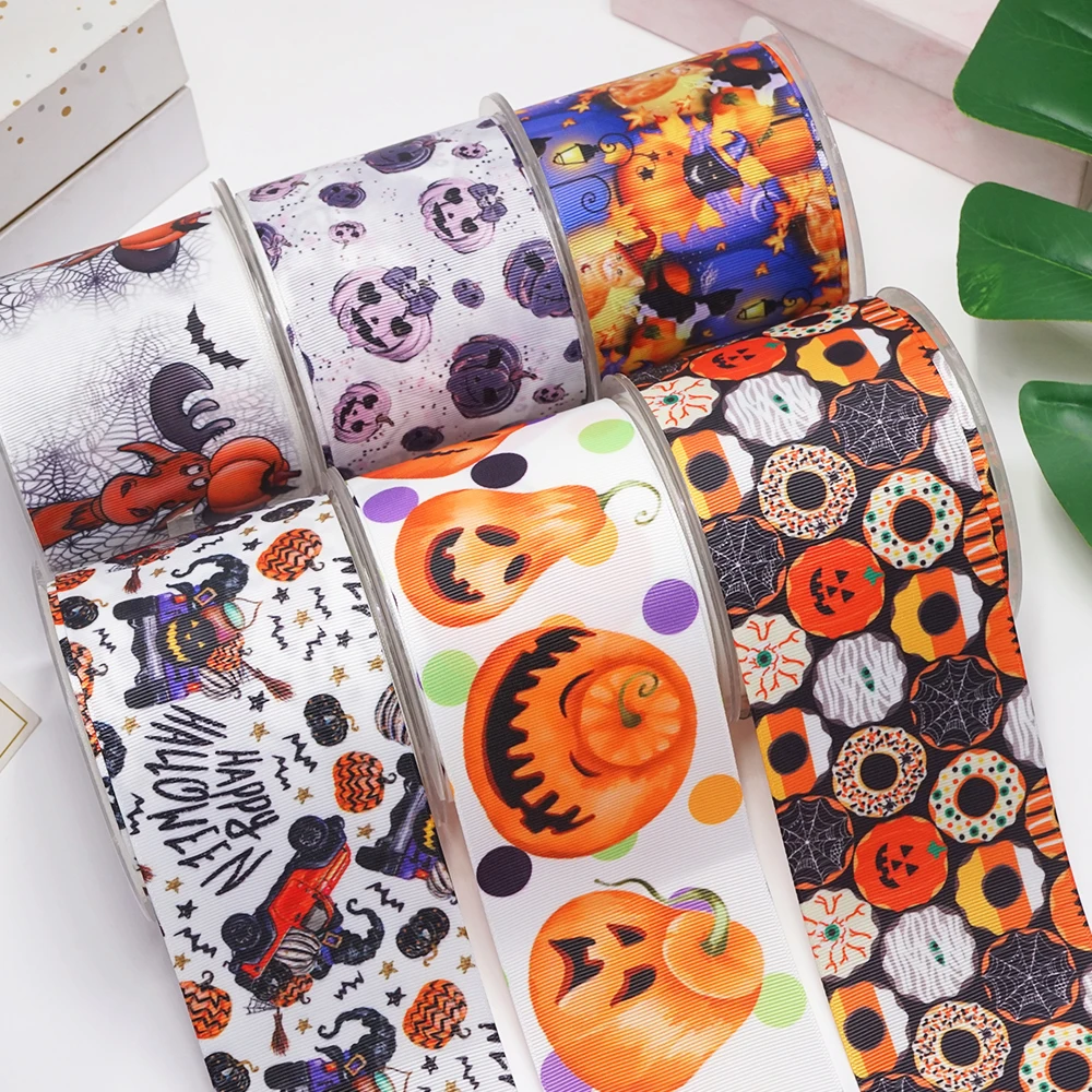 DIY Cartoon Halloween Printed Grosgrain Ribbon For Craft Supplies Sewing Accessories 5 Yards, Planar Resins 10 Pieces. 55546