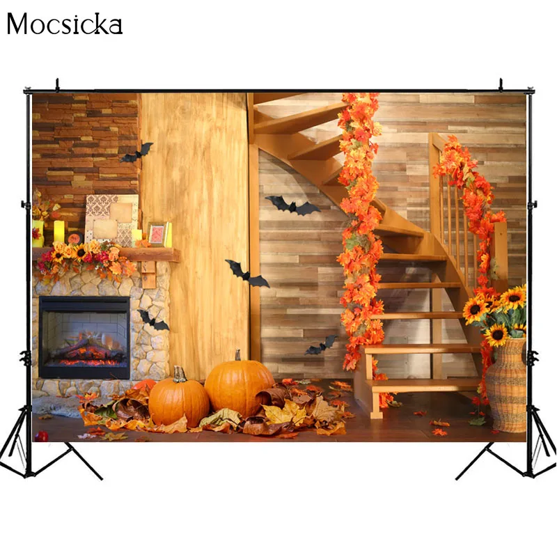 Mùa Thu Ngày Lễ Tạ Ơn Chụp Ảnh Phông Nền Sơ Sinh Trẻ Em Mùa Thu Chân Dung Nền Lò Sưởi Hoa Hướng Dương Bí Ngô Cây Phong Trang Trí