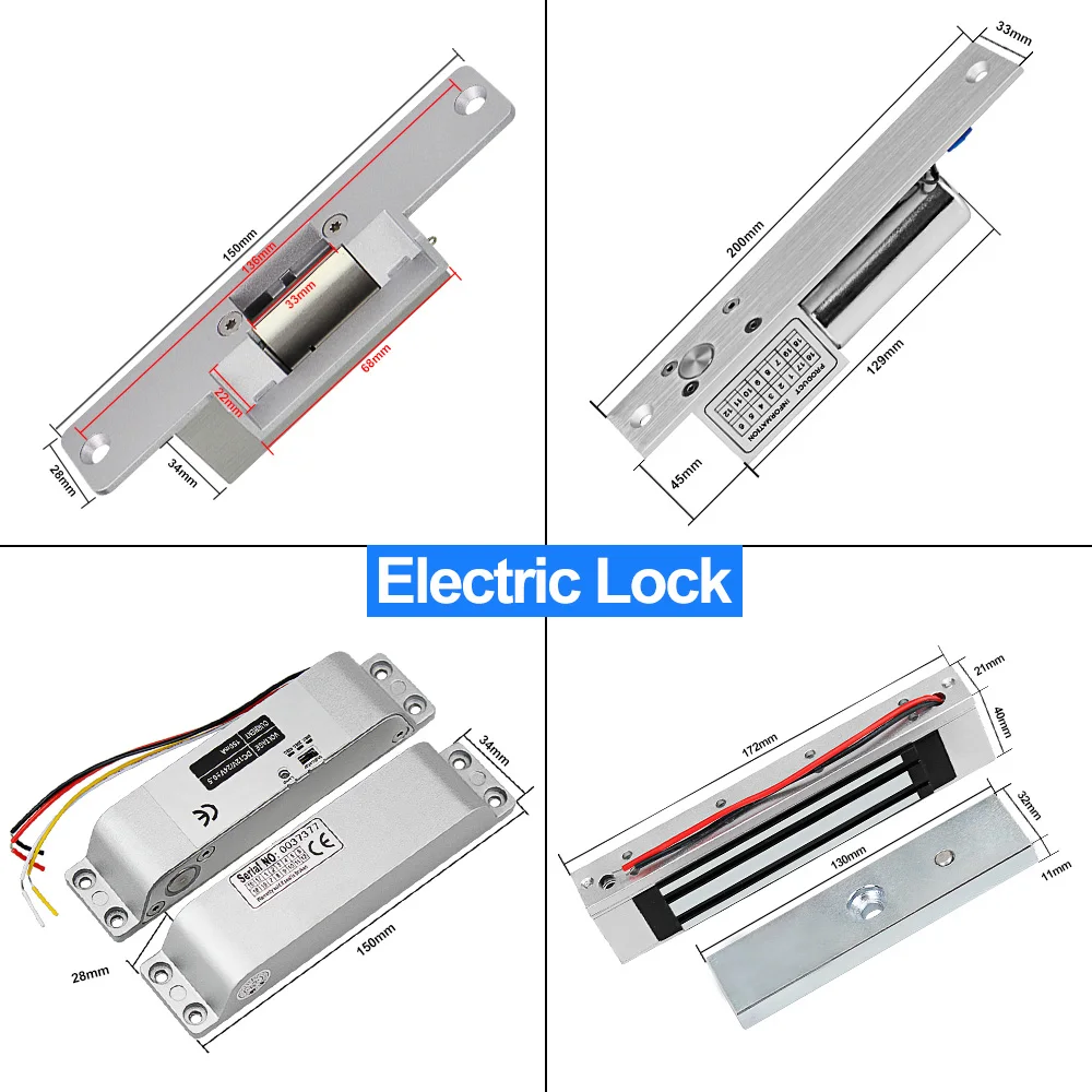 RFID Access Control System Fingerprint Door Lock Controller Keypad Electronic Magnetic Strike DC12V with 125KHz Keyfobs Full Kit