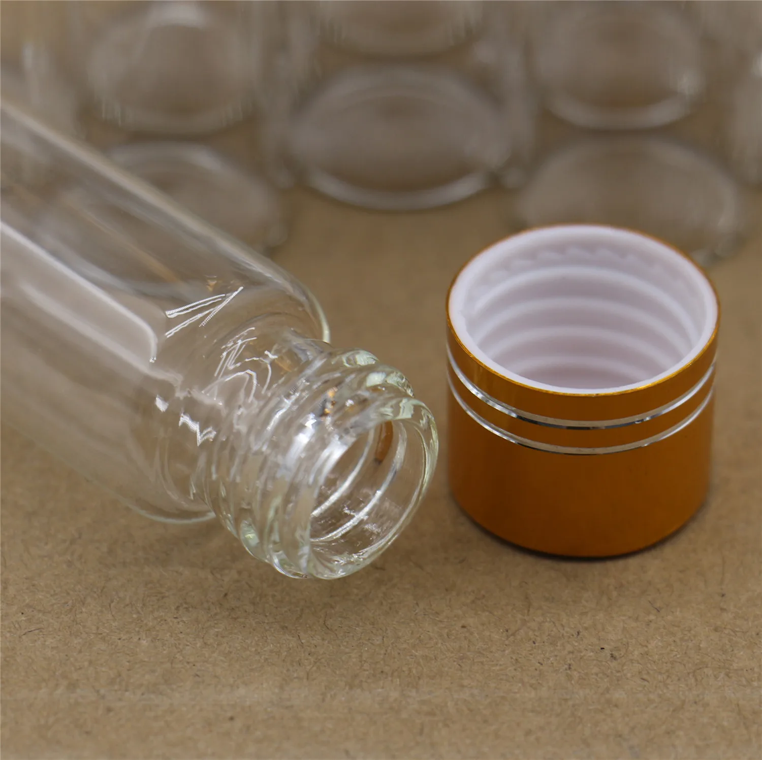 50 pcs/lot 22*60mm 12ml Glass Bottle Golden Plastic Cap Test Tube Stopper Spice Container Small DIY glass Jars Vials