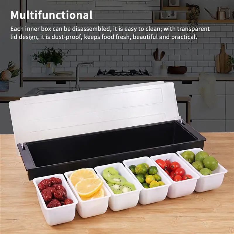 5/6 Compartment Detachable Seasoning Case Bar Condiment Bar Drink Fruit Condiment Ice Serving Tray Fresh-Keeping Box For Kitchen