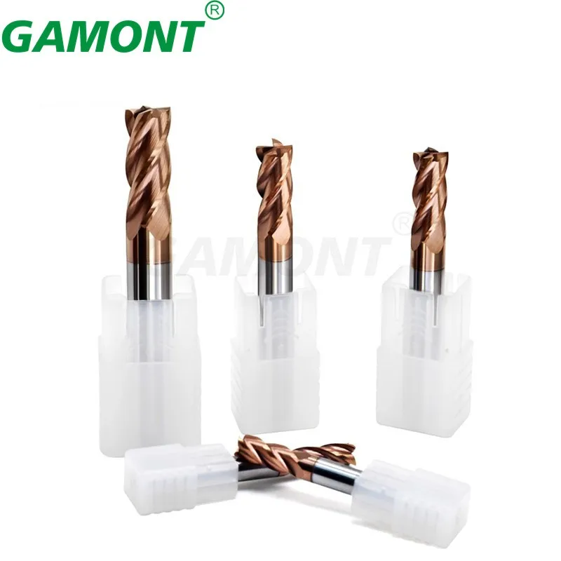 GAMONT HRC65 4-Flute CNC Machinery Maching Special Endmill Tungsten Steel Carbide Nano Coating Flat Milling Cutter Tool