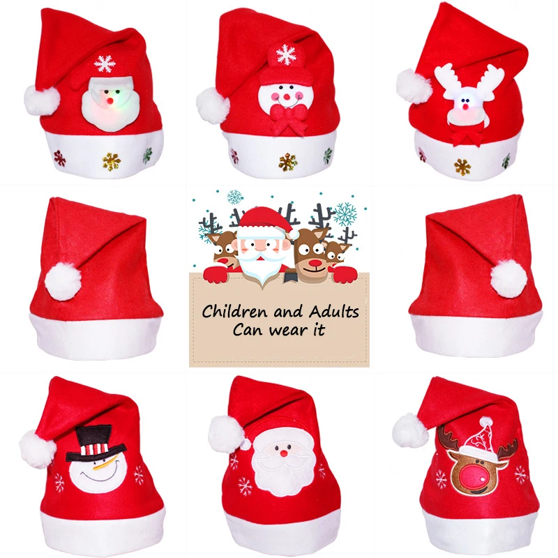 Adult Children Christmas Hat Accessories Wholesale New Years Christmas Party Santa Hats Kid Red Cap For Santa Claus Costume Prop