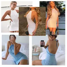 Backless Halter Mini Dress Women #4