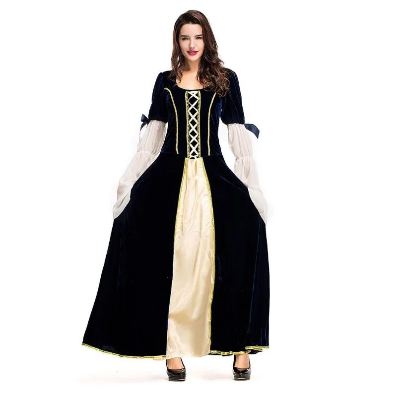 Vestido largo elegante de Reina para Halloween, traje de sirvienta para Cosplay, vestido negro de princesa para mascarada, falda, trajes de Cosplay para fiestas