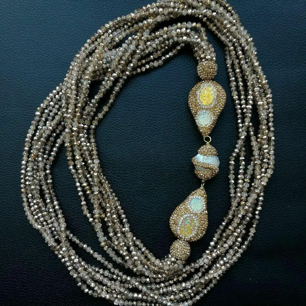 K112901 38 ''7 nici 4mm faceted rondelle szampański kryształowy sweter z łańcuszkiem z pereł naszyjnik dla kobiet