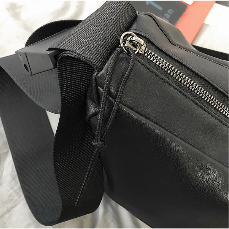 PU Leather Crossbody Bag Men Solid Large Capacity Black Simple Messenger Casual Fashion Students Cargo High Street Ins Harajuku