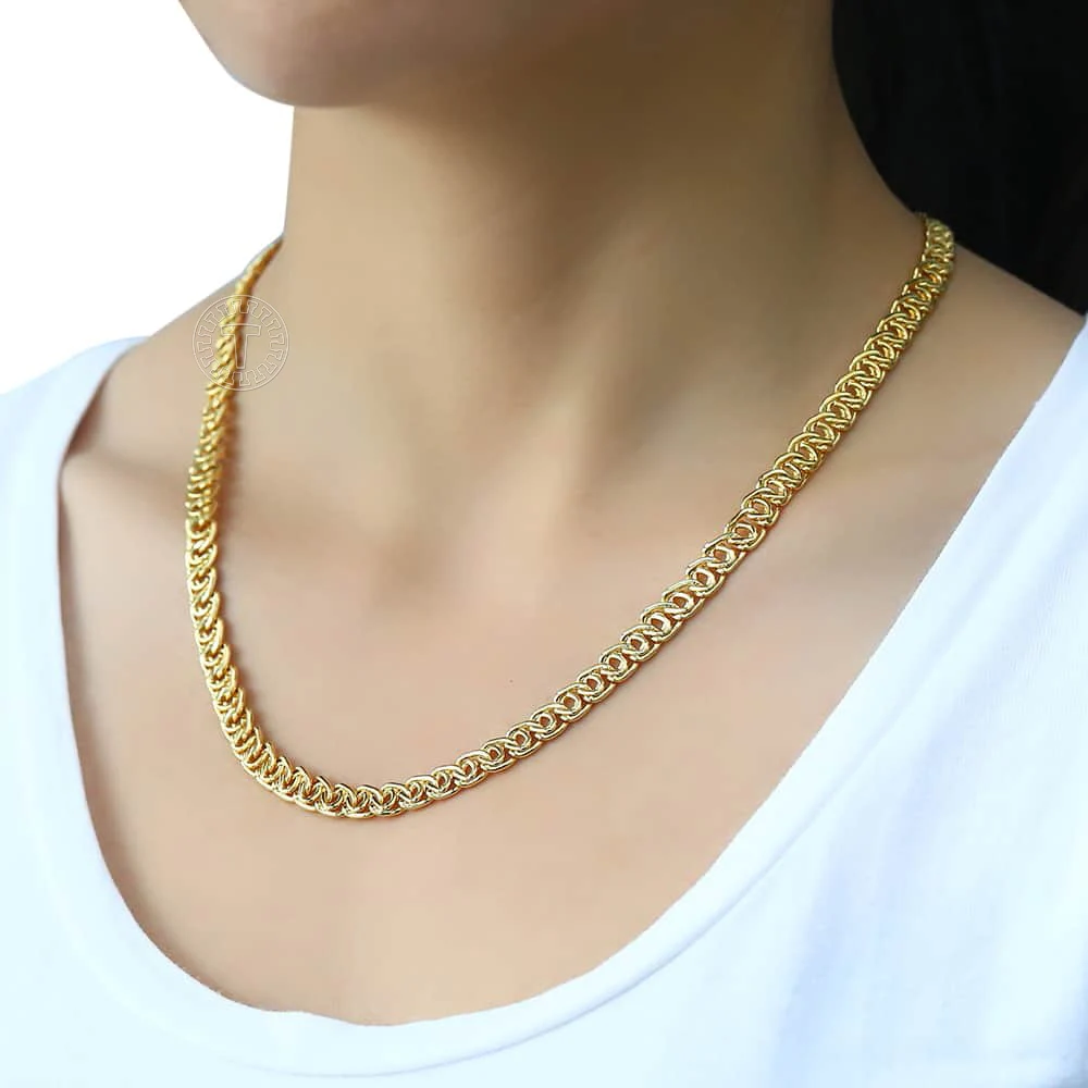 Trendsmax Necklace For Women Men 585 Rose Gold Color Snail Curb Link Chains Womens Necklace Gift Jewelry 7mm 45cm-60cm GN326