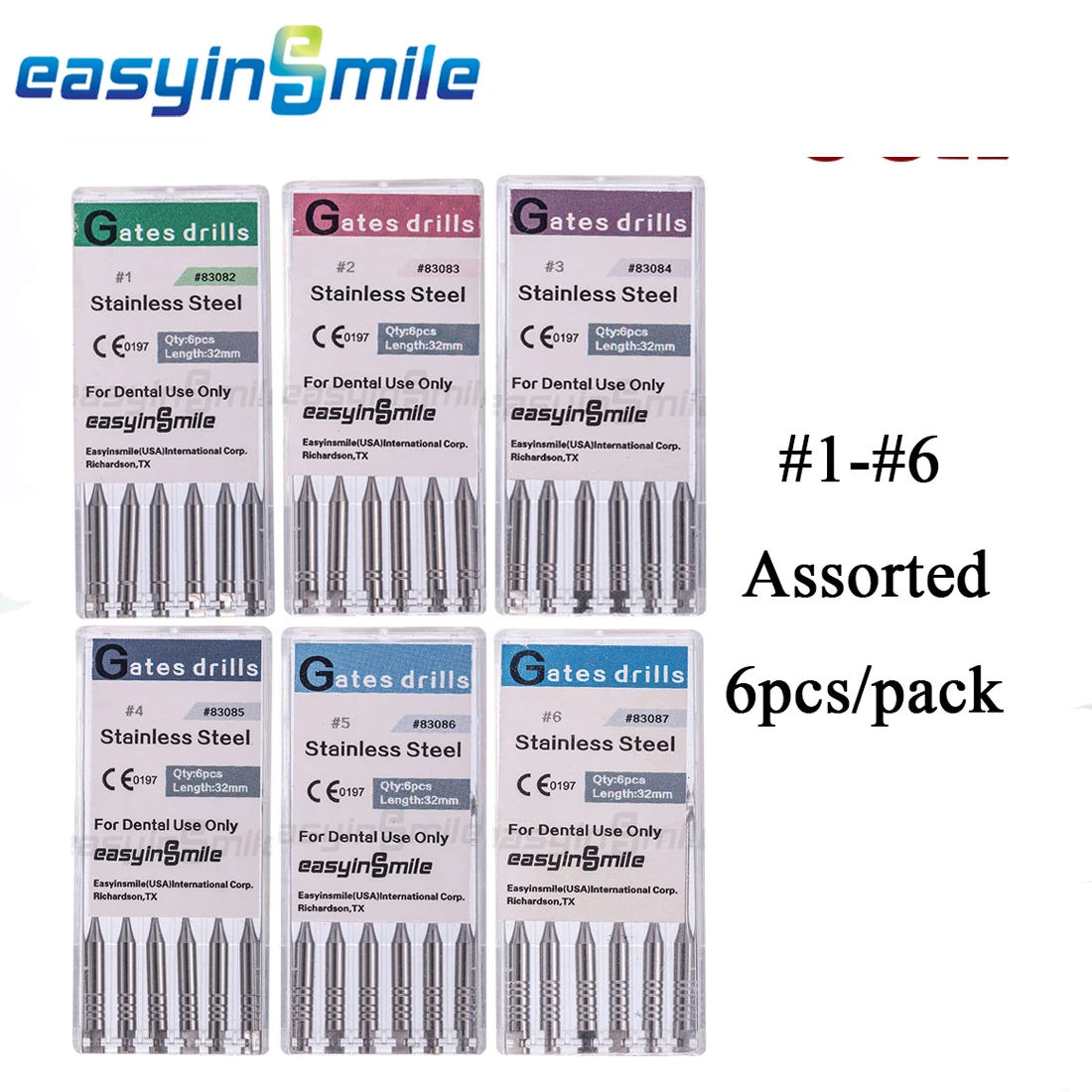 EASYINSMILE Dental Endodontic Drill Gates Glidden Peeso Reamers Rotary Paste Carriers 32mm Engine Use Stainless Steel Endo Files